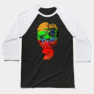 A Bali face mask cut out in dark multicolor Baseball T-Shirt